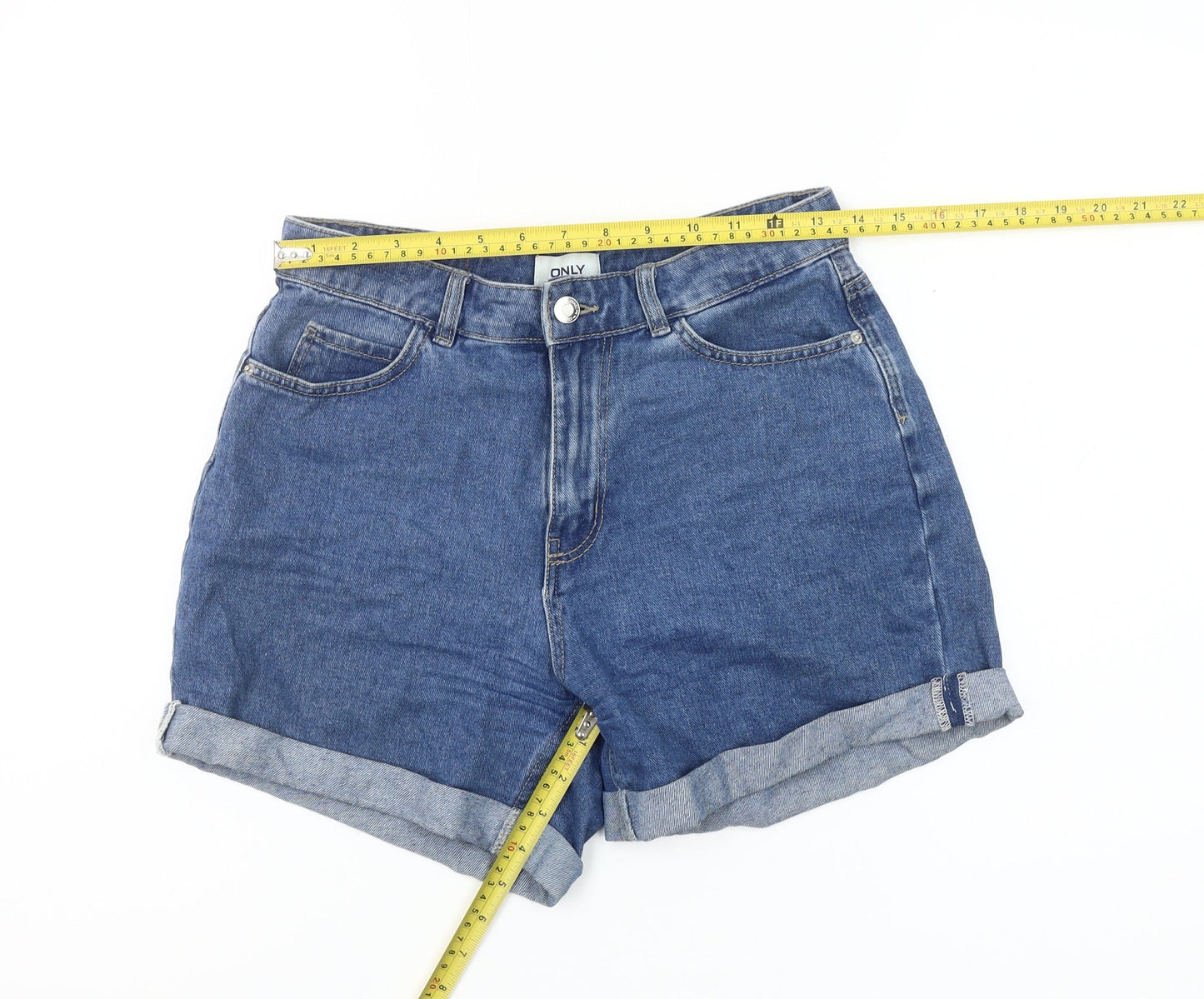 ONLY Women's Blue Denim High-Rise Mom Shorts XS