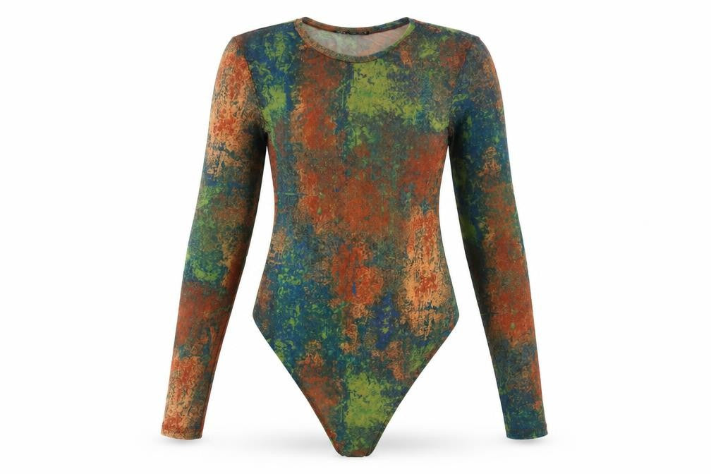 Zara Women's Multicoloured Abstract Mesh Long Sleeve Bodysuit Size S