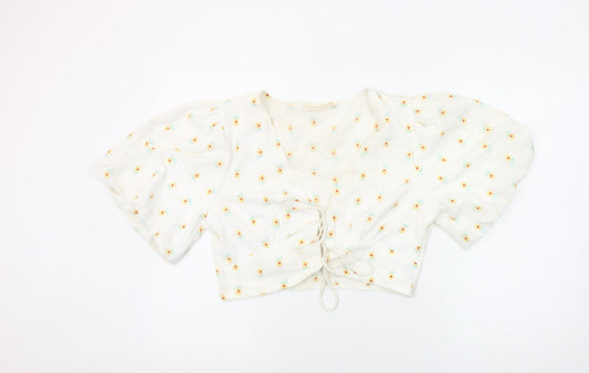 Sisters of the Tribe Women’s Ivory Floral Cropped V-Neck Blouse Size 14