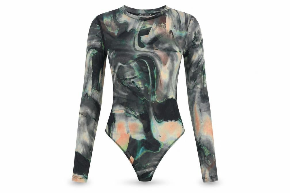 Zara Womens Multicoloured Long Sleeve Mesh Bodysuit Size S UK 8