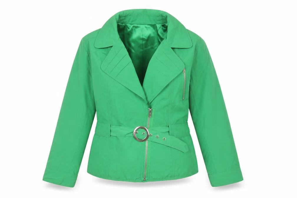 Papaya Womens Green Belted Biker Jacket Size 14 Polyester