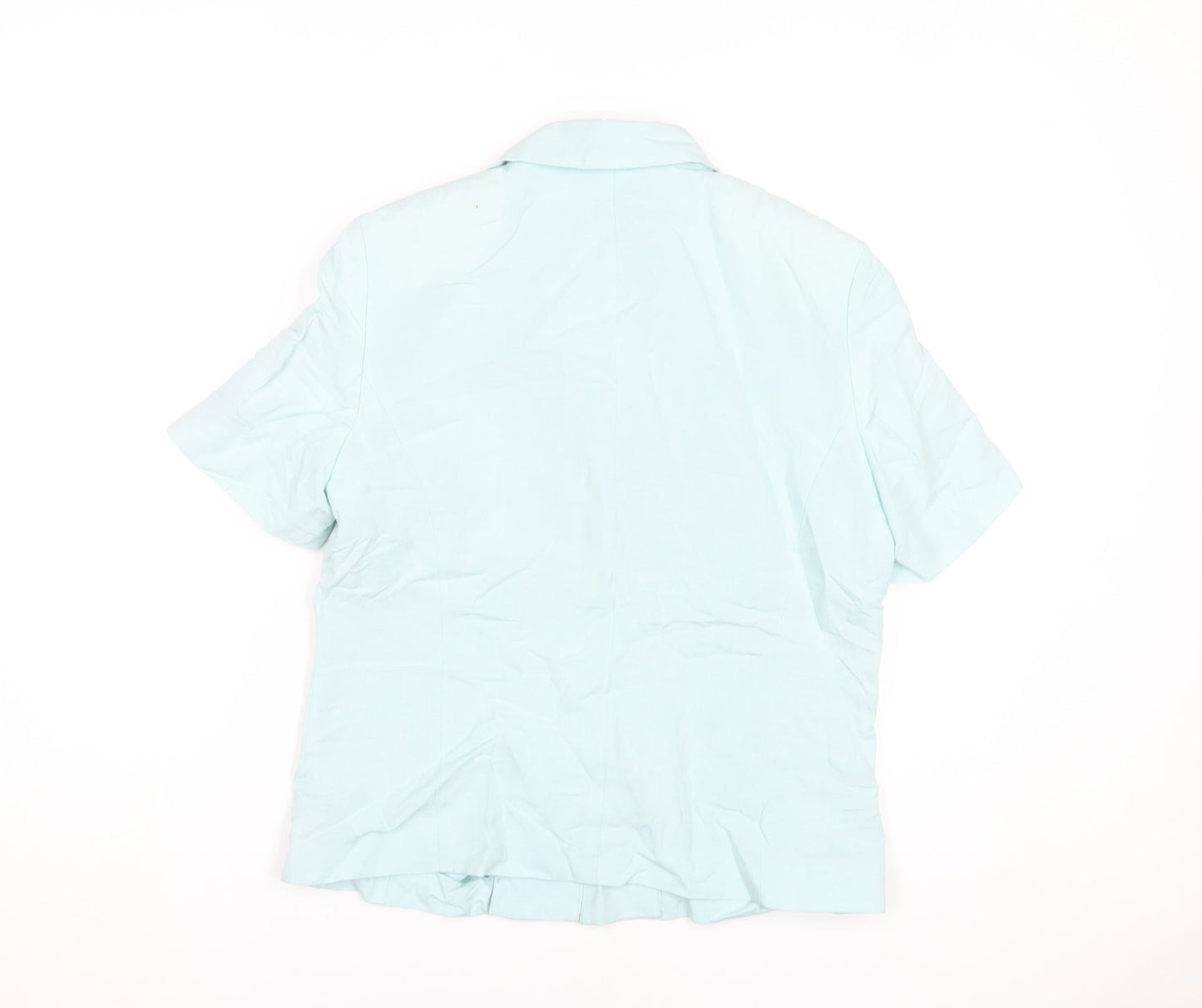 Cavita Collections Women's Blue Beaded Linen Blend Short Sleeve Blazer Size 12