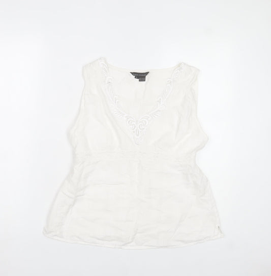 Karma Highway Women's White Cotton Embroidered Bohemian Sleeveless Blouse L