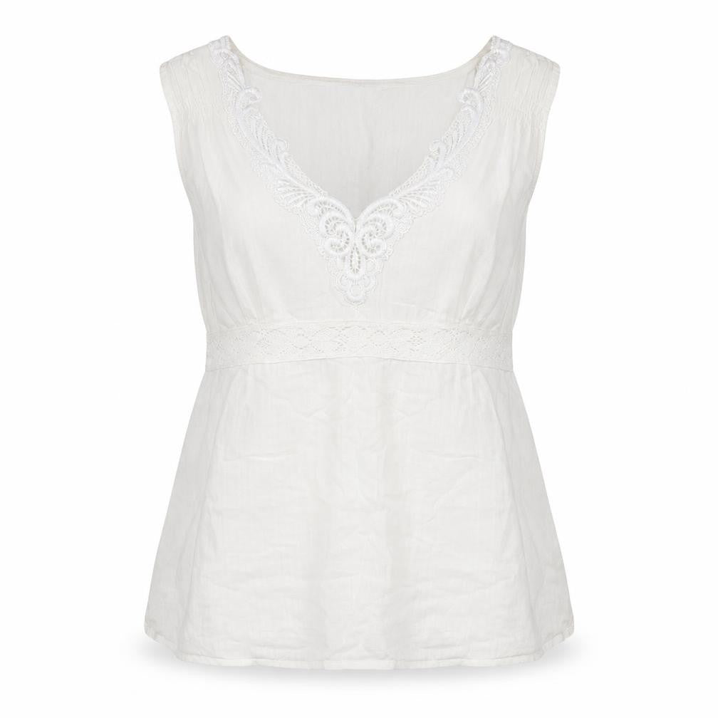 Karma Highway Women's White Cotton Embroidered Bohemian Sleeveless Blouse L