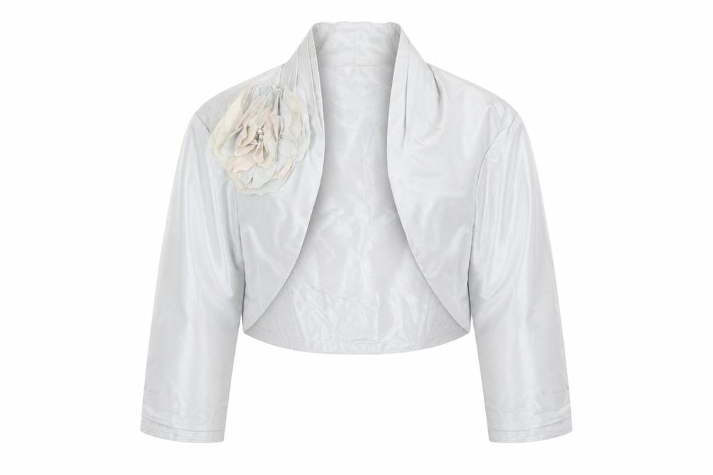 Ian Stuart Women’s Grey Cropped Satin Bolero Jacket Size 14 Elegant Formal