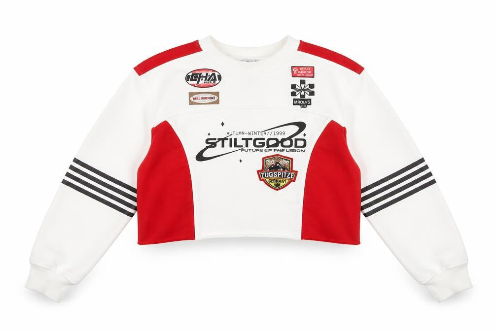 Rude Company Women's Red & White Cropped Pullover Sweatshirt One Size