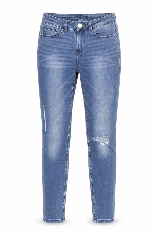 VILA Women Blue Slim Jeans Size 12 Distressed Denim Mid Rise