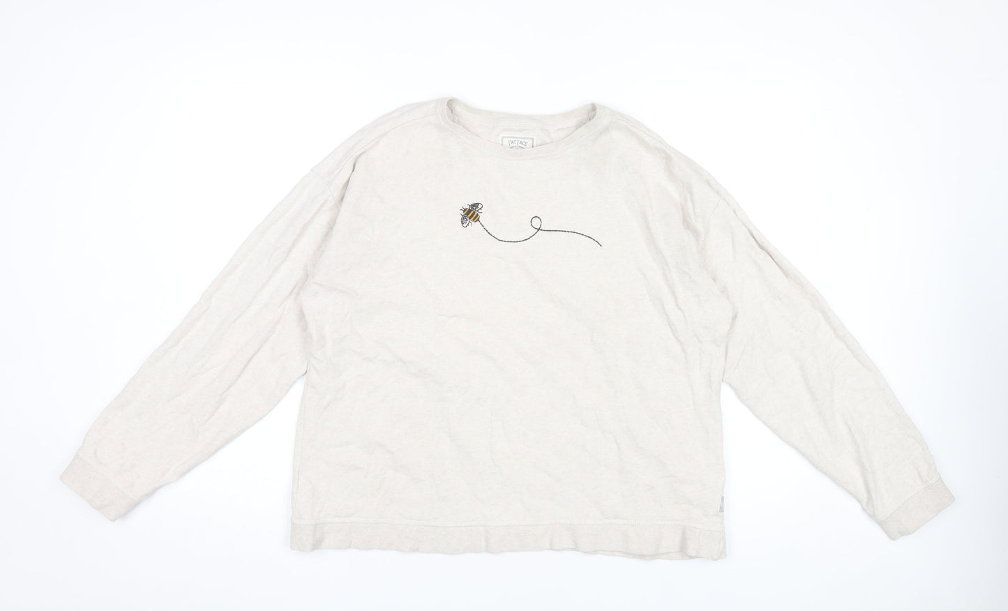 Fat Face Women Beige Bee Embroidered Cotton Sweatshirt UK 14