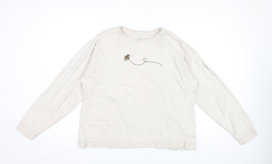 Fat Face Women Beige Bee Embroidered Cotton Sweatshirt UK 14