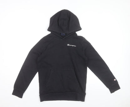 Champion Boys Black Pullover Hoodie 11-12 Years Cotton Blend Logo