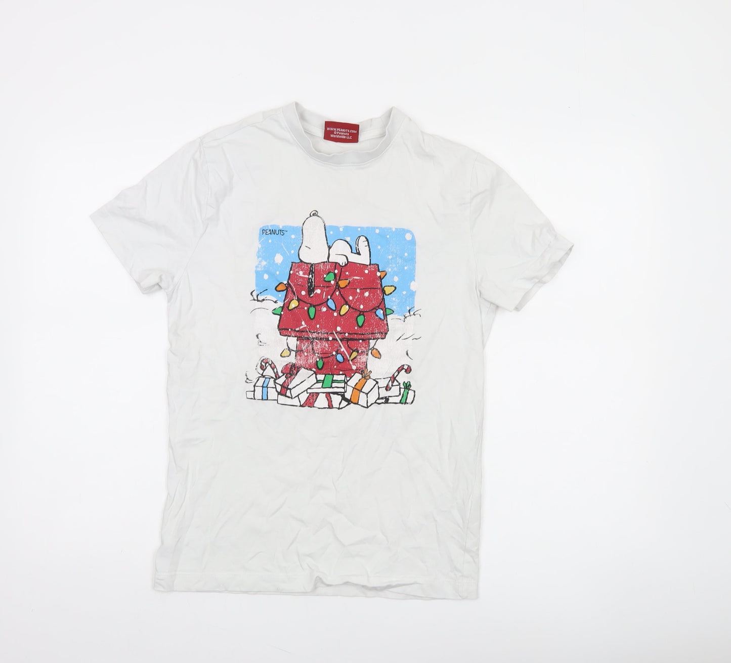 Peanuts Women’s White XS Snoopy Christmas Graphic T-Shirt