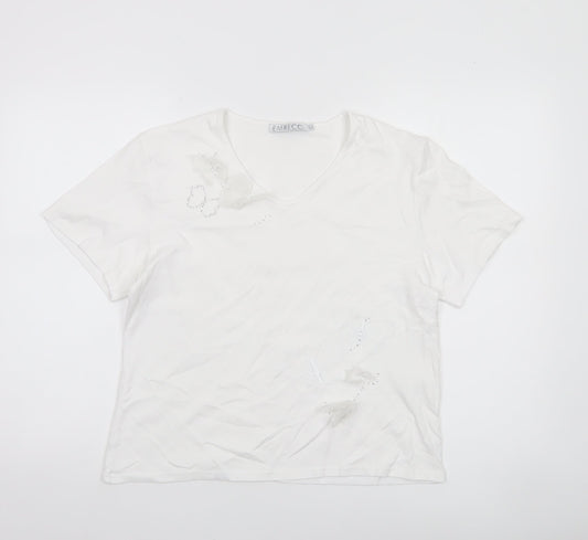 Emreco Women's White V-Neck Short Sleeve Jersey T-Shirt Size 14