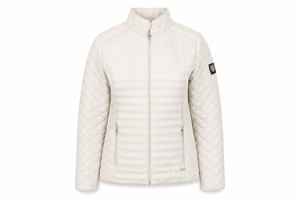 Paco Women Beige Quilted Full Zip Mid-Length Jacket Size 10