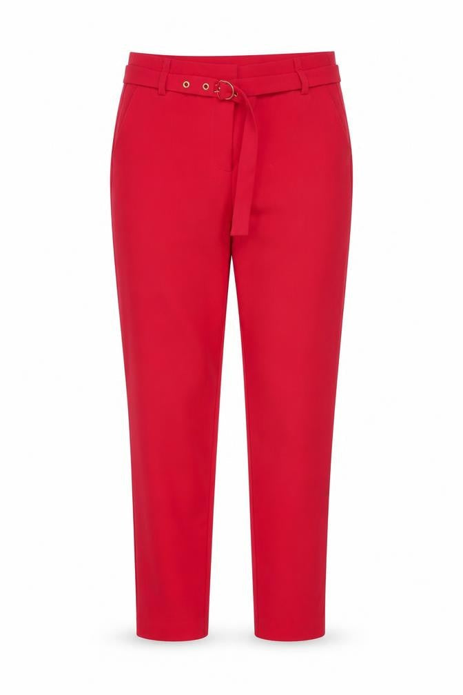 Vila Women Red Belted Tapered Trousers Size 6