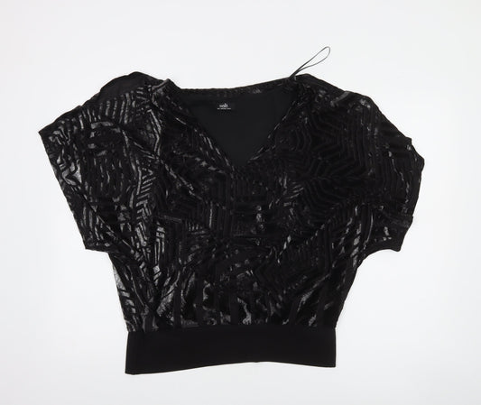 Wallis Womens Black Velvet Geometric Blouse Size S