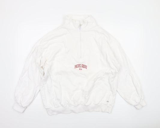 Pull&Bear Pacific Grove White 1/2 Zip Sweatshirt Women’s M Cotton Blend