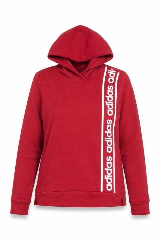 Adidas Women Red Pullover Hoodie Small Logo Print Cotton Blend