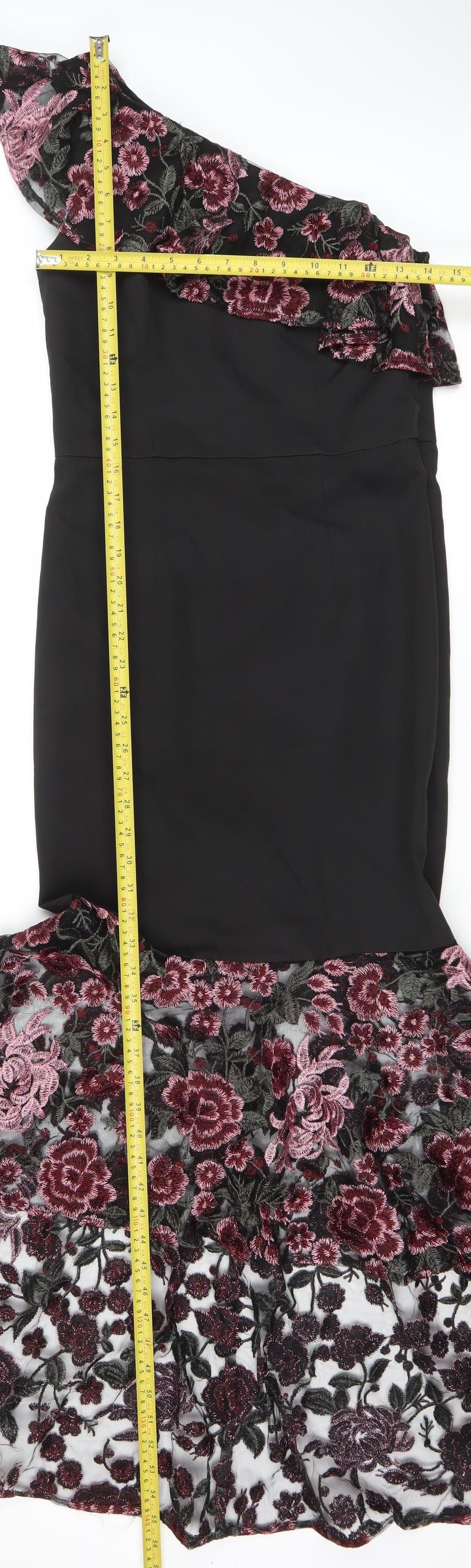 Chi Chi London Women's Black Floral Lace One Shoulder Midi Dress Size 10