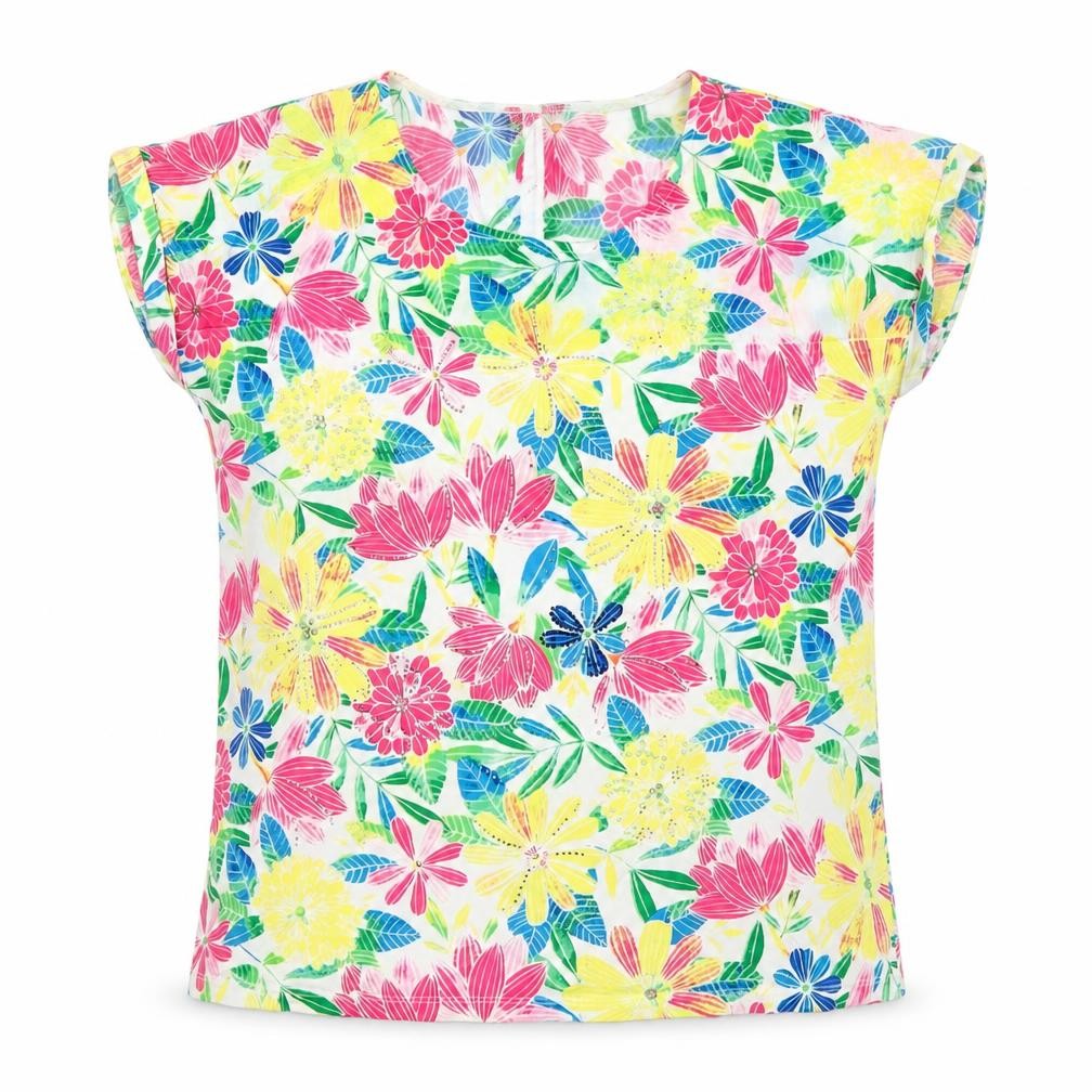 Leo & Ugo Women’s Multicoloured Floral Short Sleeve Cotton T-Shirt Size 12