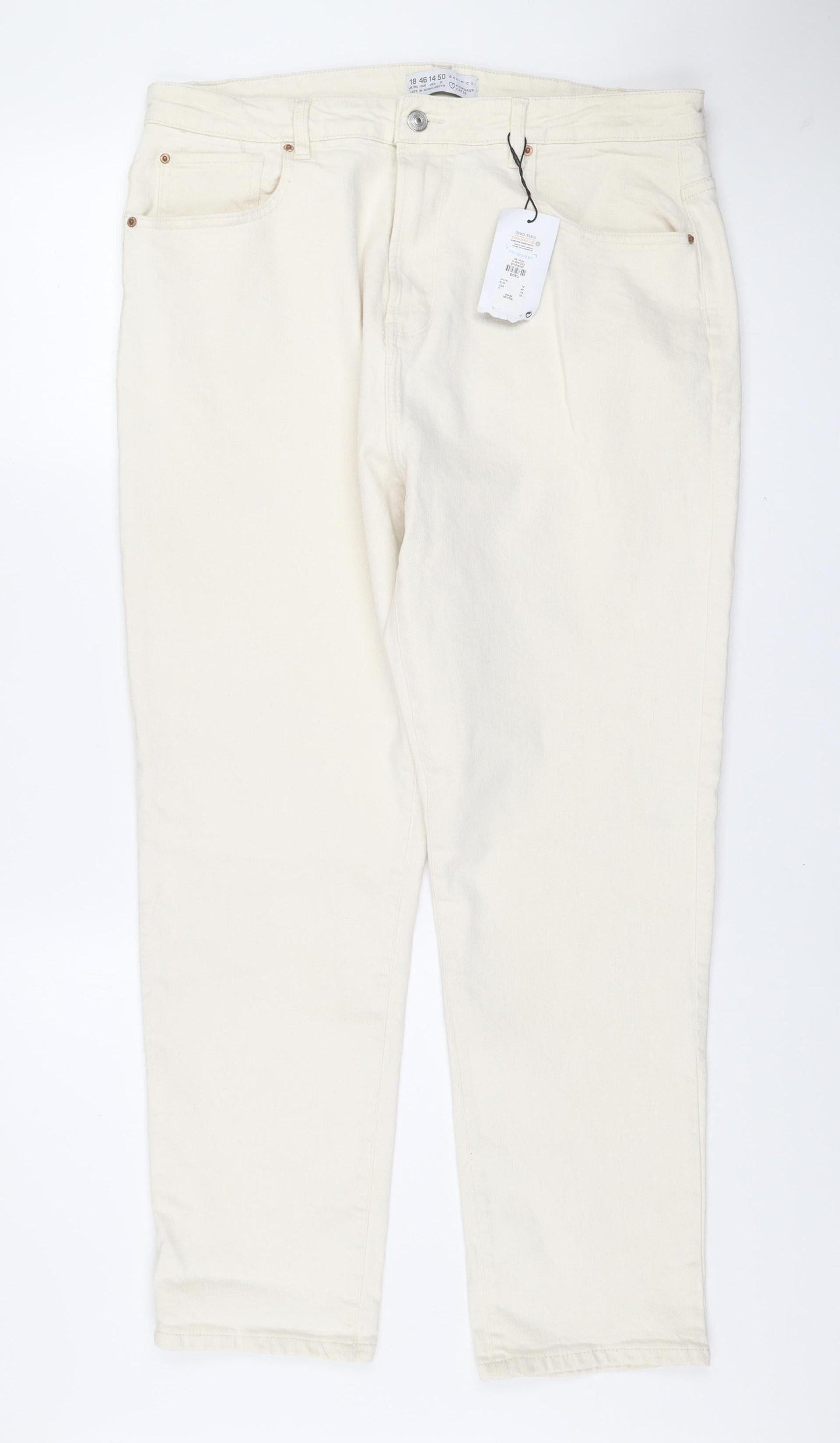 Primark Women Ivory Denim Co Straight Jeans Size 18 High Rise