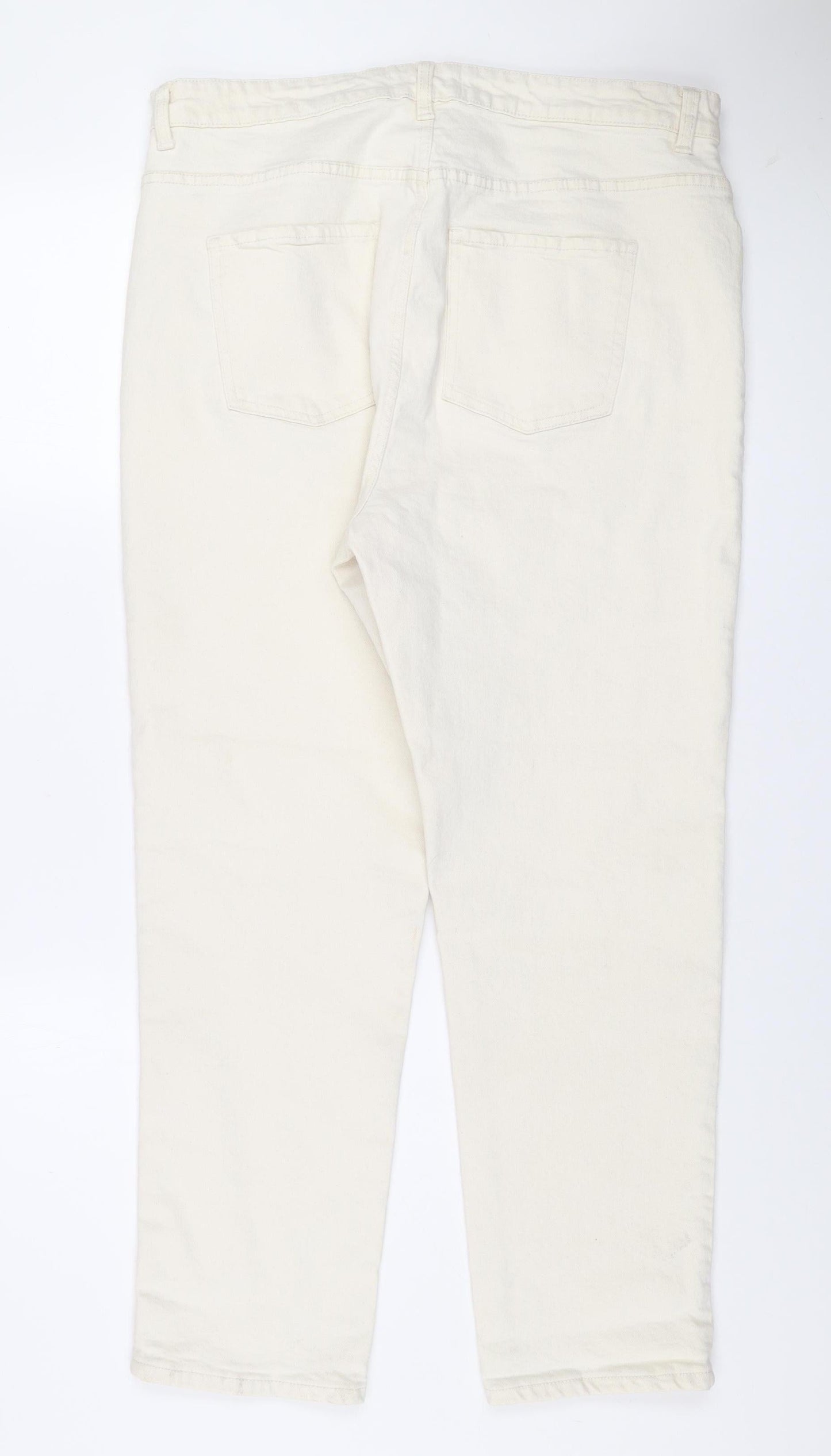 Primark Women Ivory Denim Co Straight Jeans Size 18 High Rise