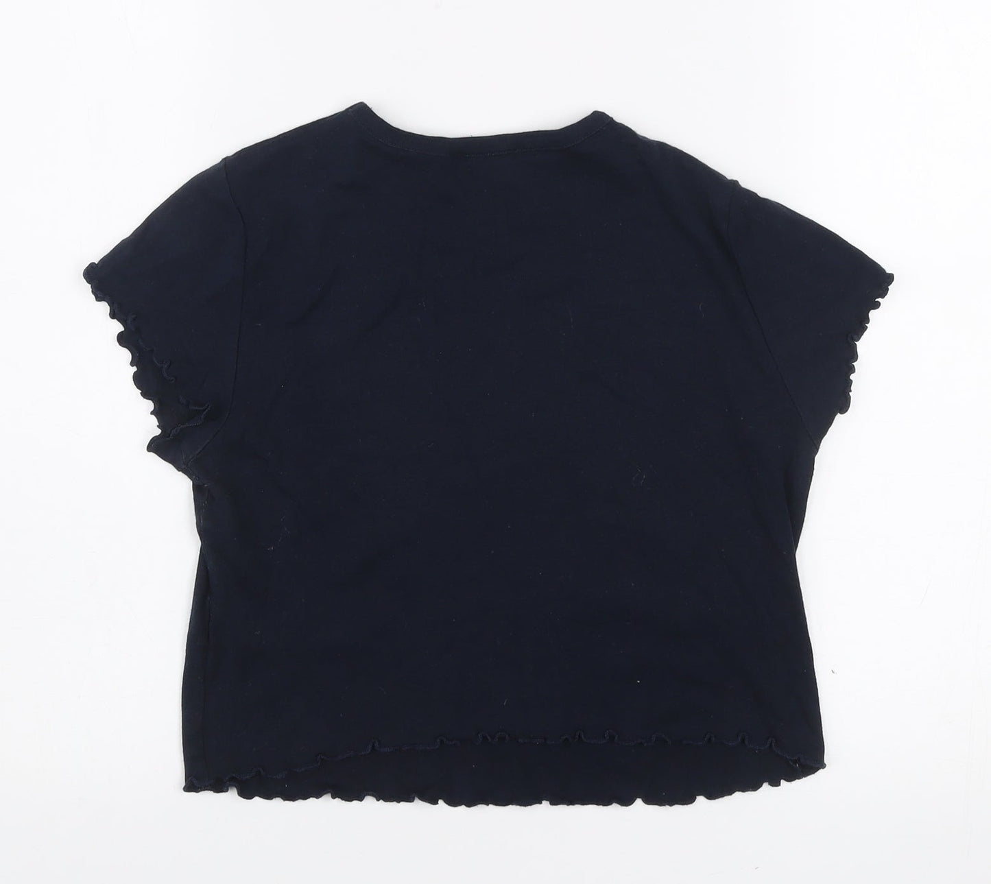 Topshop Women's Blue Cropped Embroidered Cotton T-Shirt Size 8