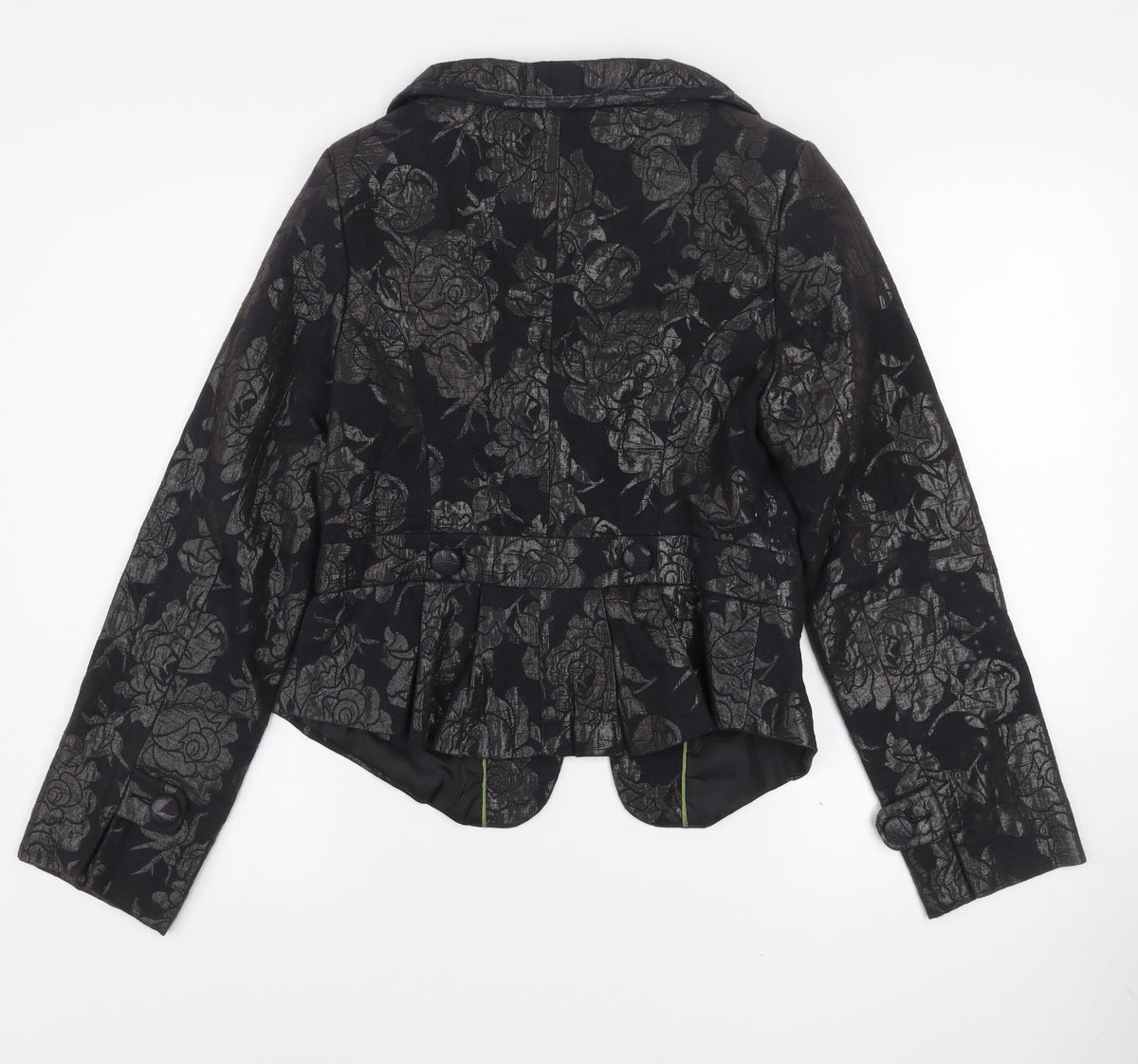 Sasha Women’s Black Floral Jacquard Shawl Collar Blazer Size 10
