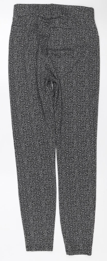 Additional front view of Savior Women's Black Patterned Button Detail High Rise Slim Trousers, size 8