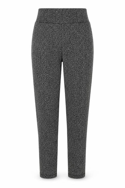 Front view of Savior Women's Black Patterned Button Detail High Rise Slim Trousers, size 8