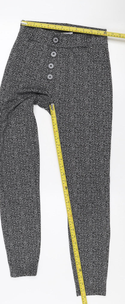 Back view of Savior Women's Black Patterned Button Detail High Rise Slim Trousers, size 8