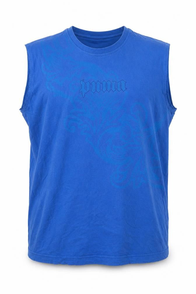 Puma Men's Blue 2XL Sleeveless Graphic Cotton T-Shirt