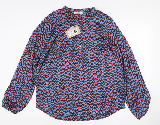 Gallery Womens Blue Heart Print Long Sleeve Button Blouse Size 10
