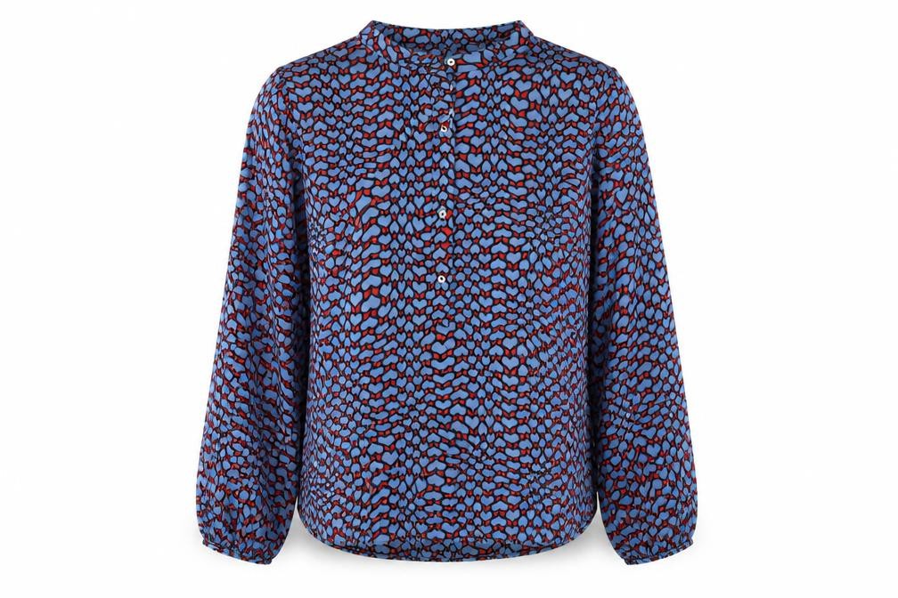 Gallery Womens Blue Heart Print Long Sleeve Button Blouse Size 10