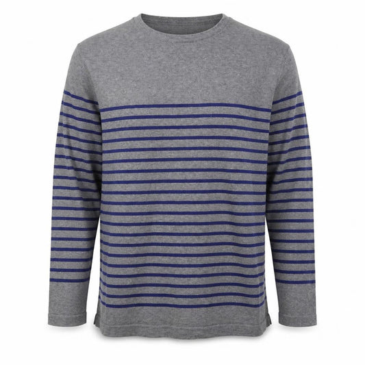 Jack & Jones Men's Grey Striped Cotton Crew Neck Jumper XL