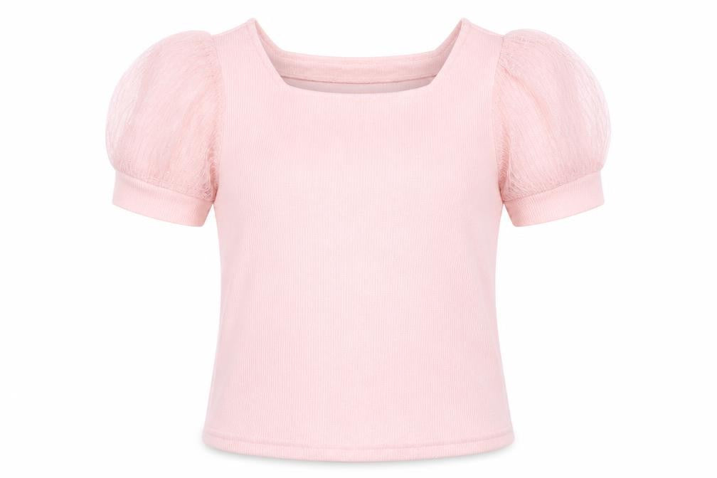 Btween Teens Pink Puff Sleeve Knit T-Shirt Size 10