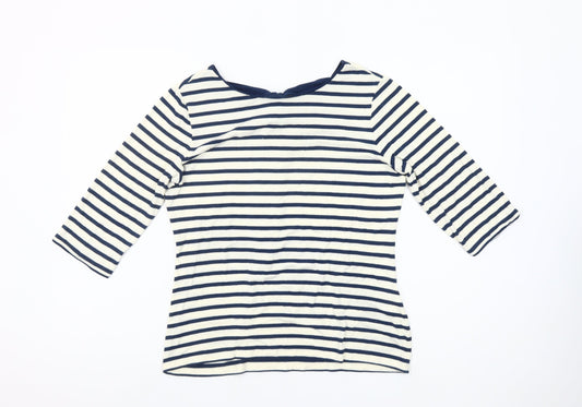 Fever London Women Blue White Striped 3/4 Sleeve Bow Top Size 14