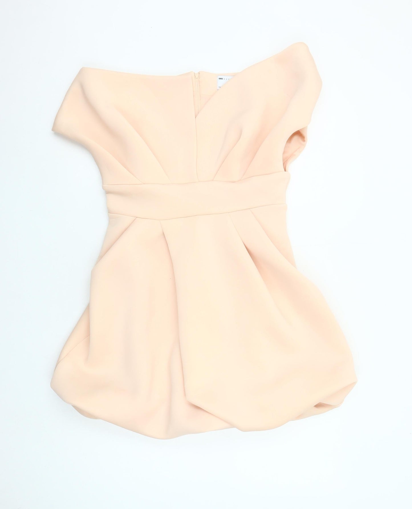 ASOS DESIGN Women Beige Off Shoulder Short Bubble Hem Dress Size 12