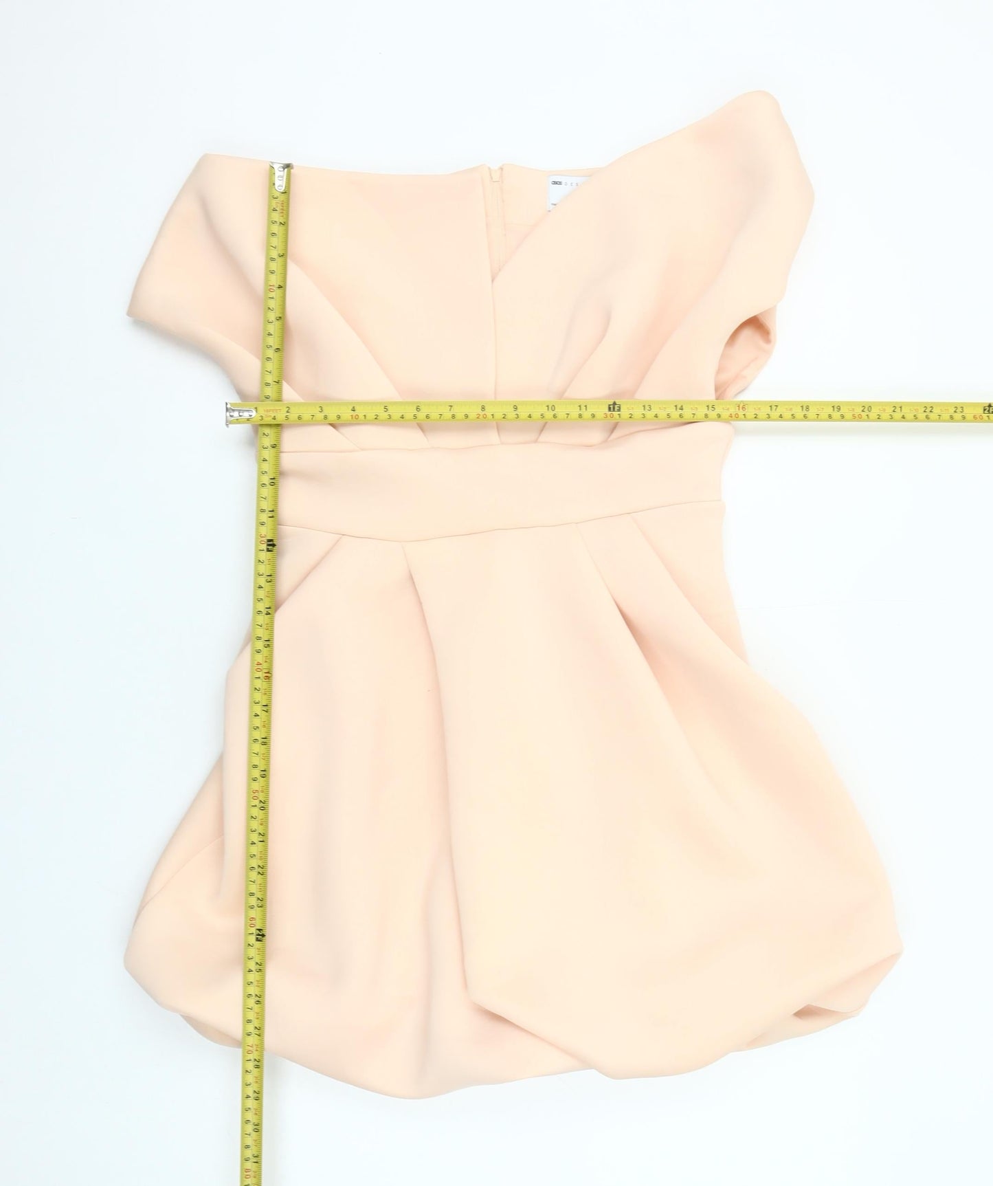 ASOS DESIGN Women Beige Off Shoulder Short Bubble Hem Dress Size 12