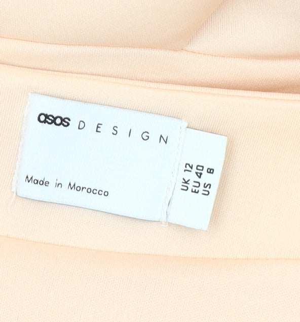 ASOS DESIGN Women Beige Off Shoulder Short Bubble Hem Dress Size 12