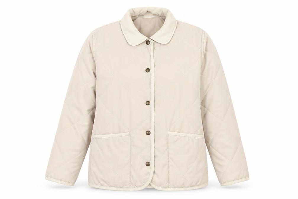 Women’s Beige Quilted Jacket Small Lightweight Button-Up