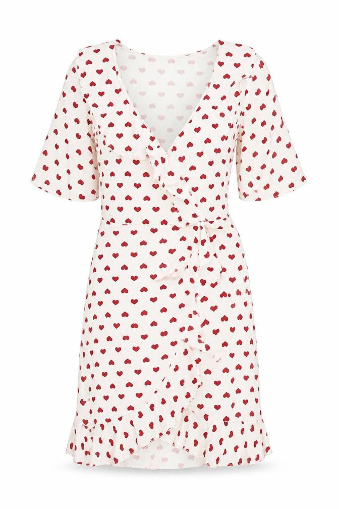 PRETTYLITTLETHING Women’s White Red Heart Wrap Dress Size 4