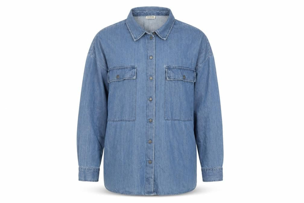 Noisy May Women Blue Denim Button-Up Shirt Long Sleeve Size L