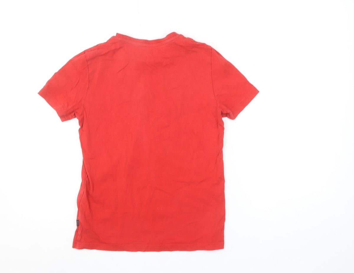 Puma Boys Red Graphic Logo T-Shirt 11-12 Years Cotton Short Sleeve
