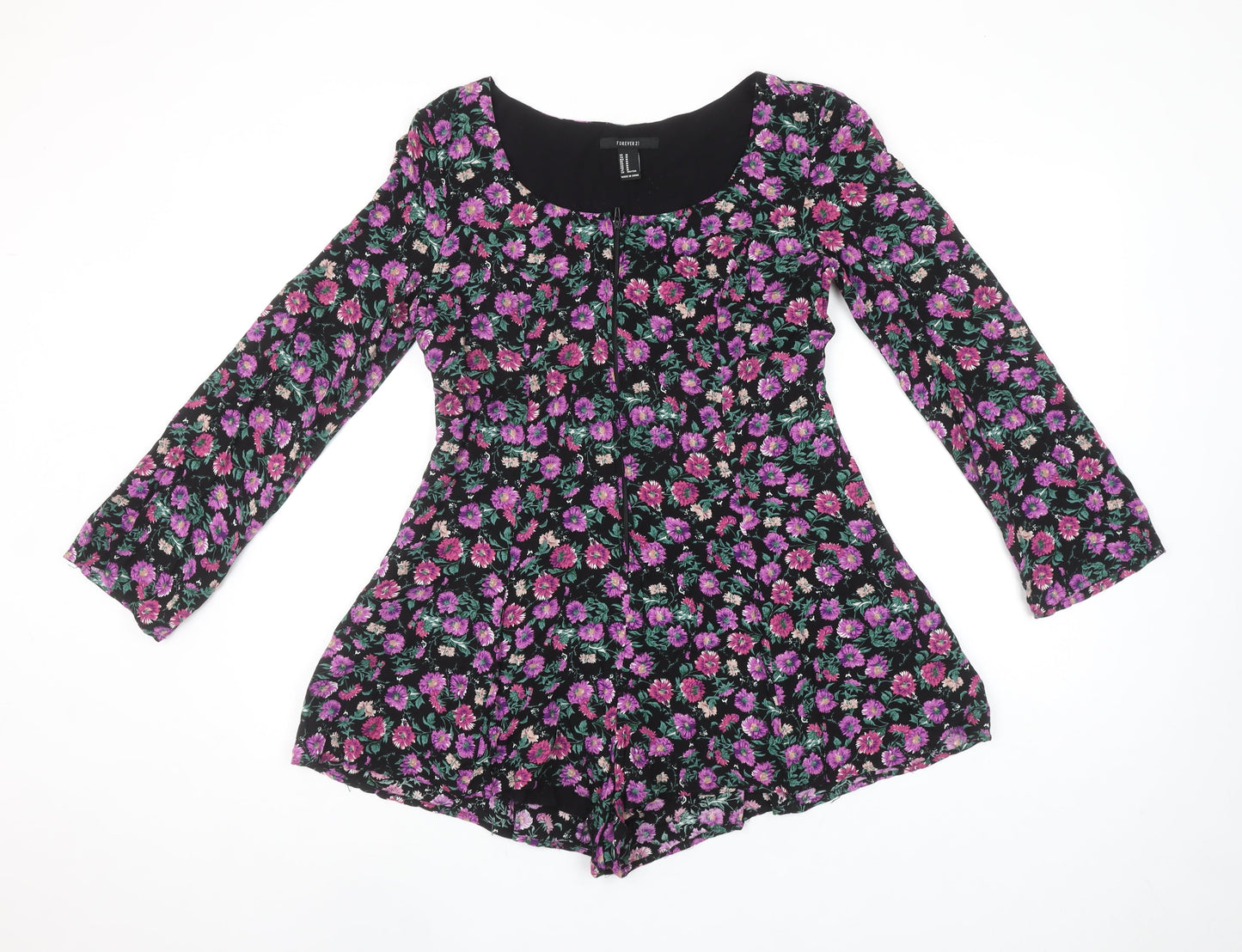 Forever 21 Women's Black Floral Long Sleeve Playsuit M