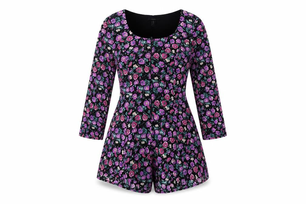 Forever 21 Women's Black Floral Long Sleeve Playsuit M