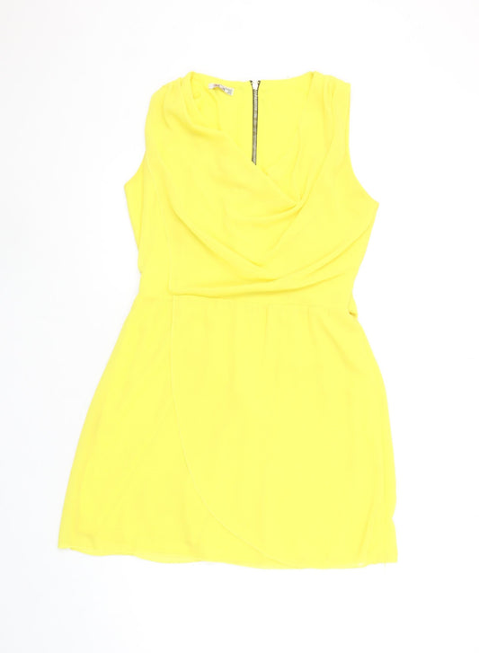 Wal G Women's Yellow Sleeveless Wrap Short Dress Size S