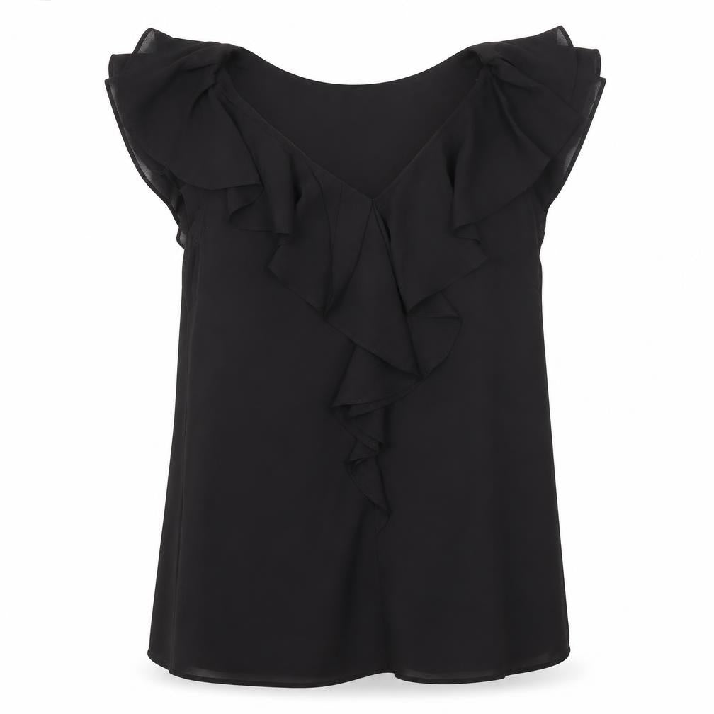 Monsoon Women's Black Ruffle Chiffon Sleeveless Blouse Size 10