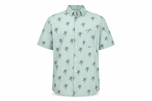 America Today Men's Green Palm Print Short Sleeve Button-Up Shirt Medium