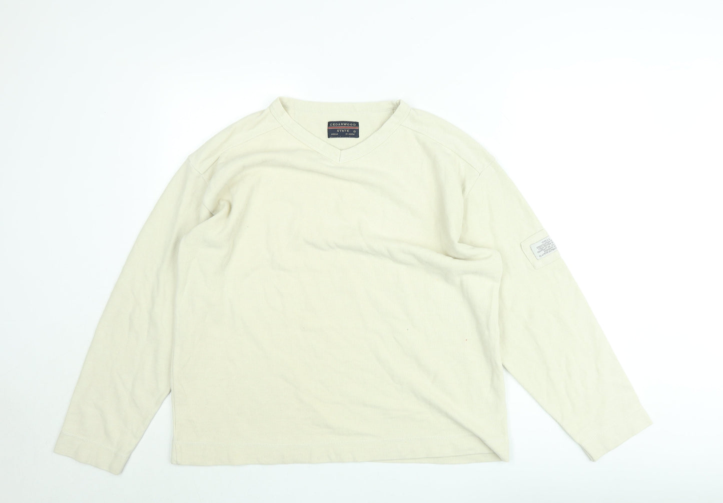 Cedarwood State Men's Beige Cotton V-Neck Jumper Size M