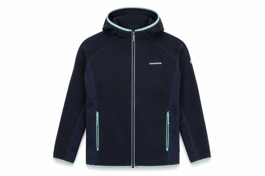 Front view of Craghoppers boys’ blue hooded full zip fleece jacket uk 8 years